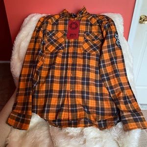 South Pole Orange and Brown Plaid Mens Shirt.
